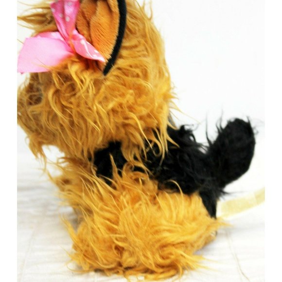 Dan Dee Small Yorkie Dog Brown Black Plush Stuffed Animal Sitting Pink Bow 8" - Picture 2 of 8